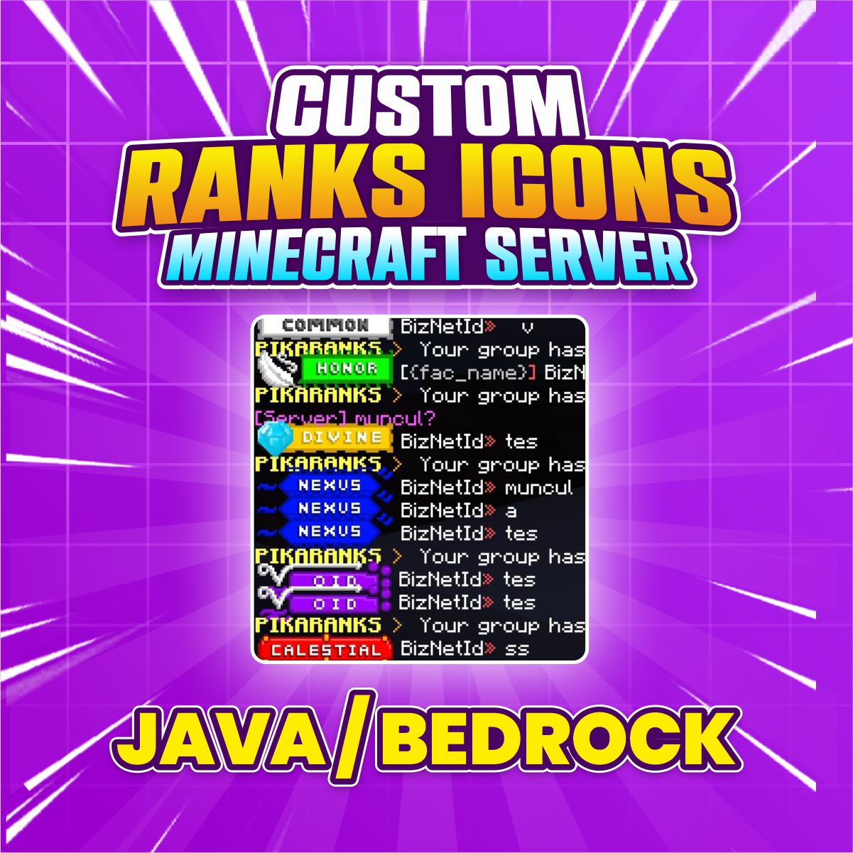 Custom Ranks Icons untuk Server Minecraft Java & Bedrock